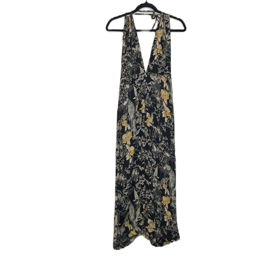 Free People Floral Twisted Halter Floral Crop Jumpsuit Black Size 6